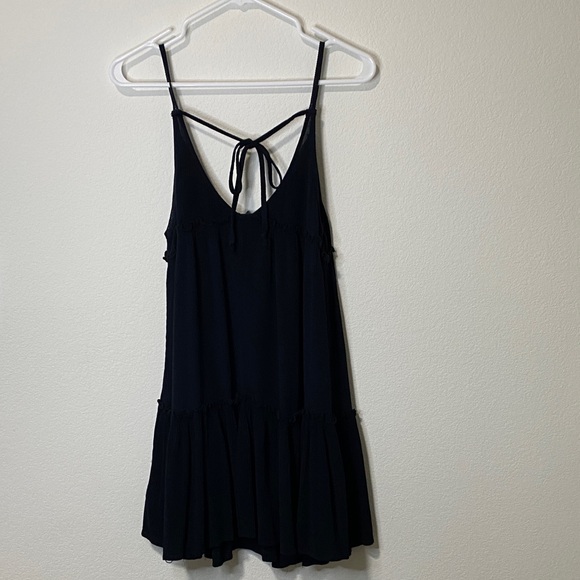 Medium Tie Back Tiered Wild Fable Black Tank Top Summer Dress Sleeveless Boho - Picture 3 of 5